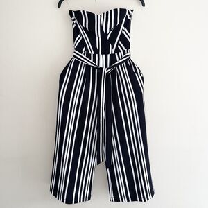 Stillettos Jumpsuit Womens Size S Wide Leg Striped Belted Black White Pockets